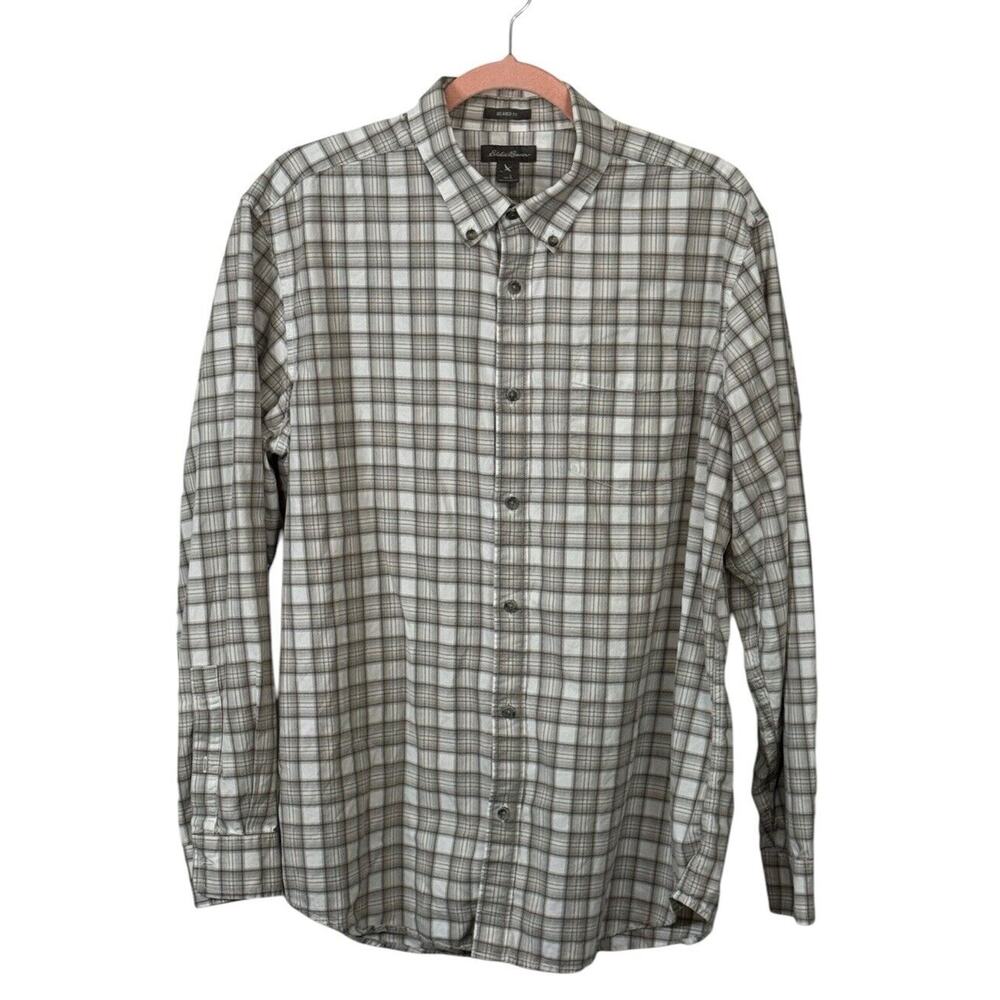 Eddie Bauer Shirts Men's‎ Large Gray Plaid Long Sleeve Button Up Relaxed Fit